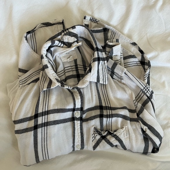 American Eagle Women Boyfriend Fit Oversized Flannel Shirt XS White - Picture 2 of 3